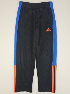 Adidas Boys Track Pants Size 6 Black Blue Orange Athletic